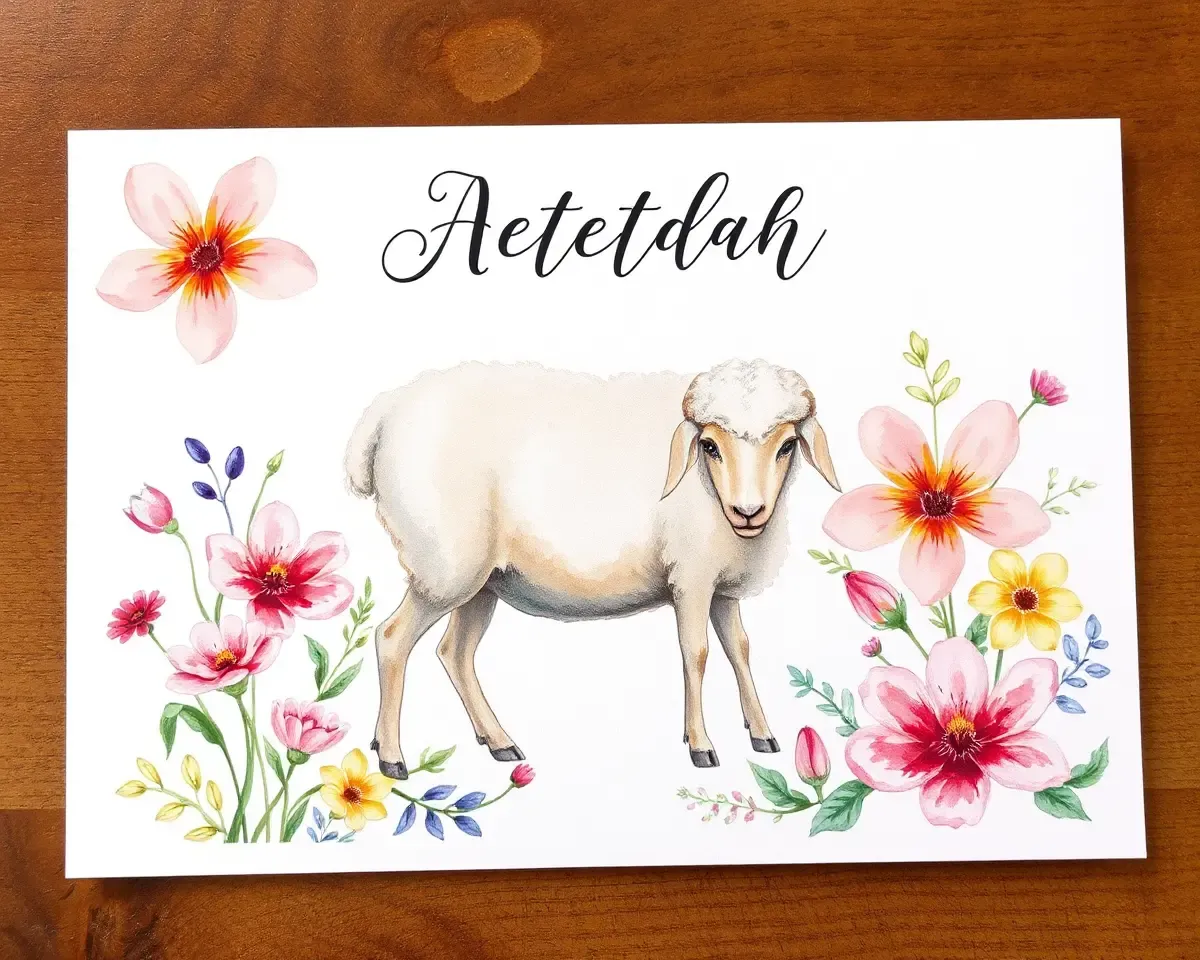 Watercolor Sheep Aqeeqah Invitation Card with Floral Background