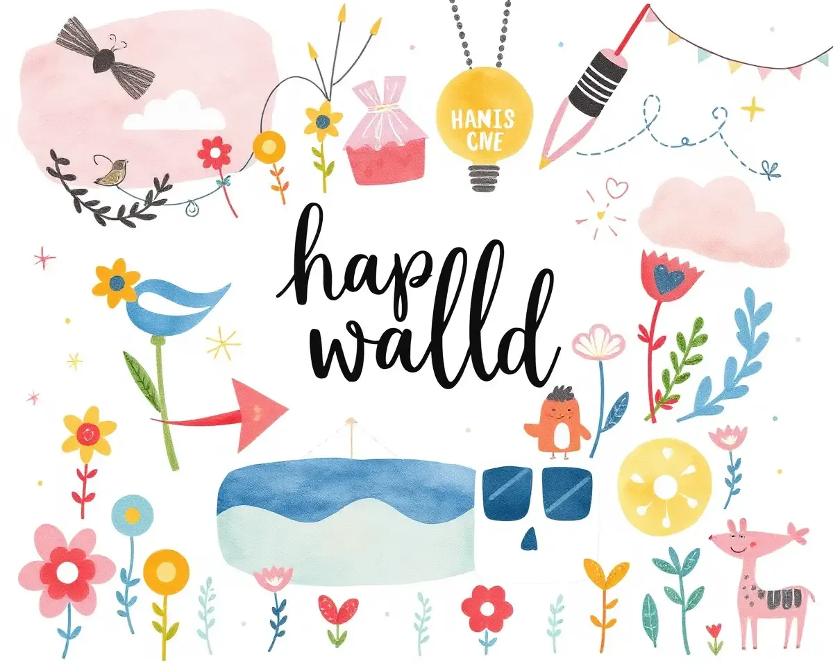 Whimsical 12x18 Collage PSD with Hand-Drawn Illustrations and Pastel Colors
