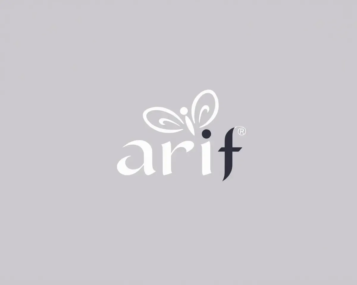 Whimsical Arif Logo with Butterfly or Bird in Flight