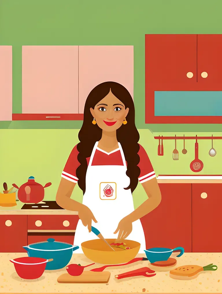 Whimsical Bhabhi in Kitchen with Utensils