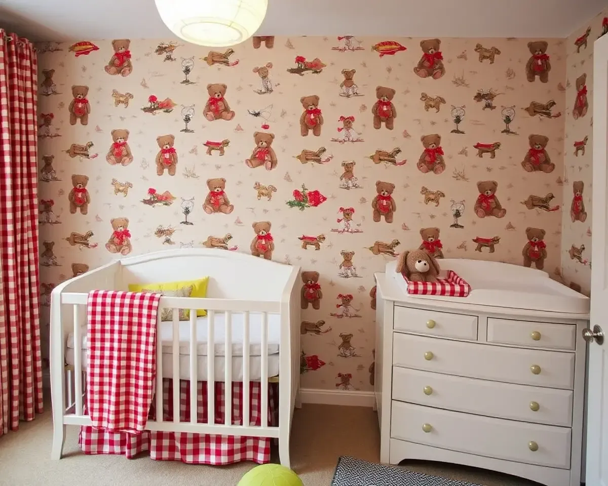 Whimsical Burberry Wallpaper in Cozy Nursery