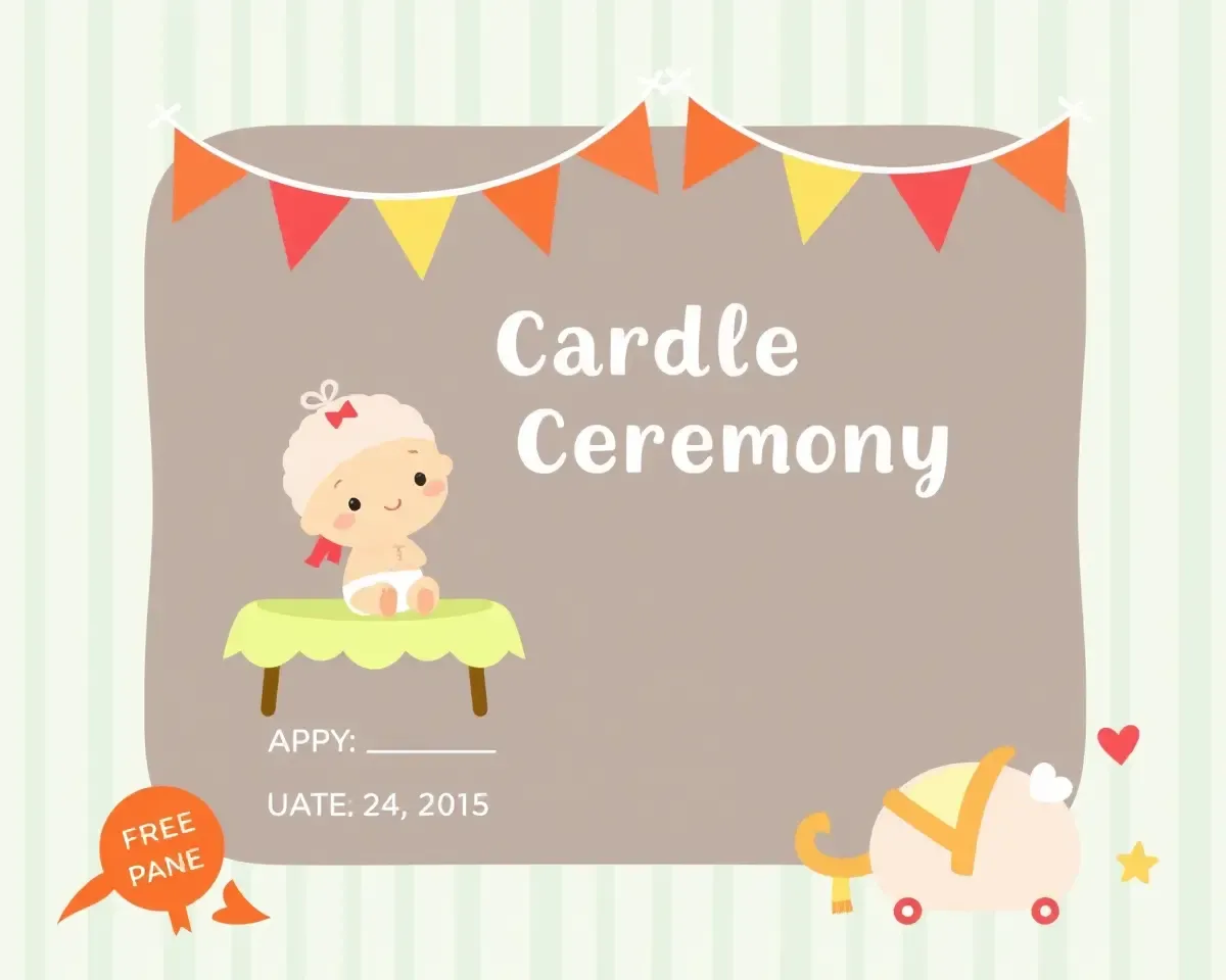 Whimsical Cartoon Cradle Ceremony Invitation Card Template with Bright Colors