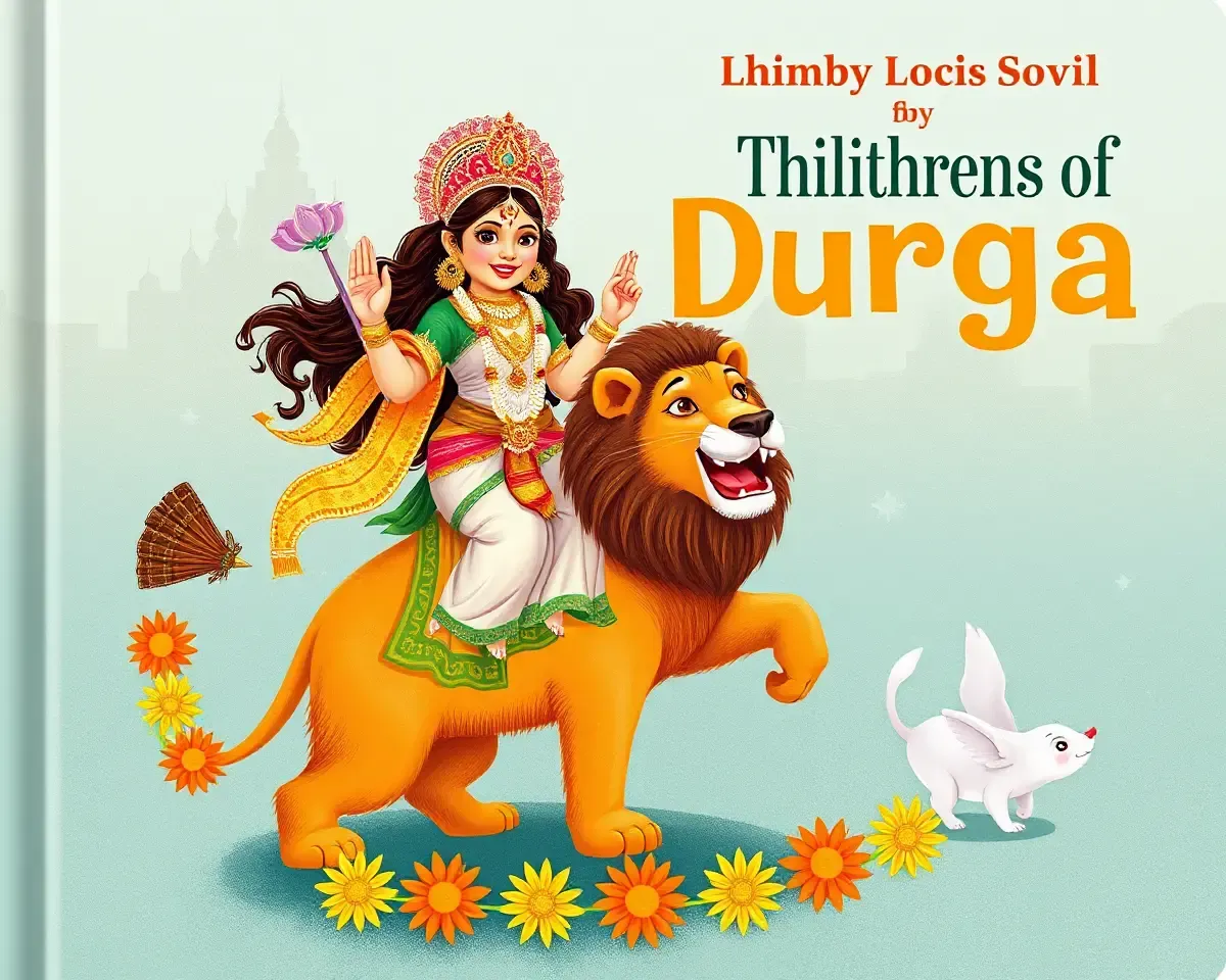 Whimsical Durga Riding Lion Illustration for Children's Book