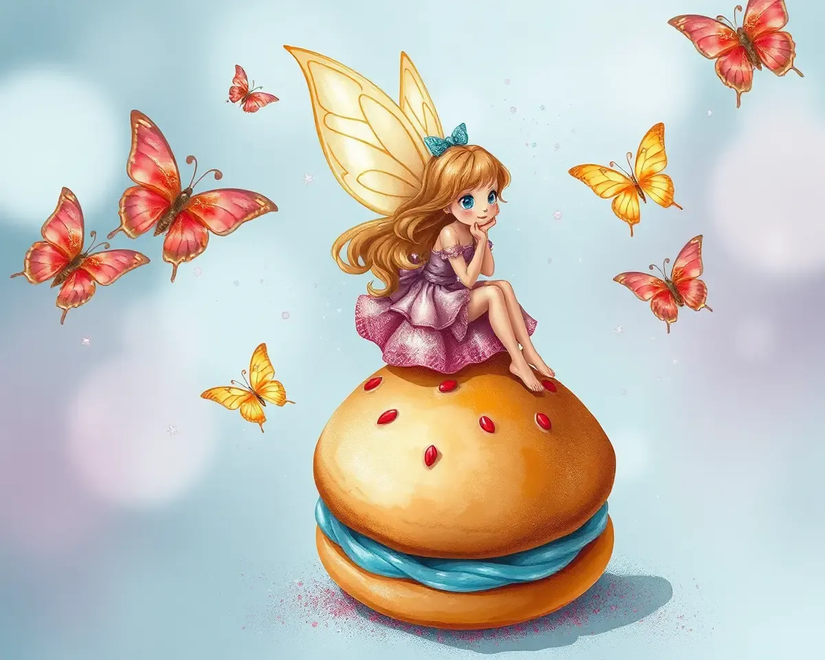 Whimsical Fairy Perched on Biskut with Edible Glitter