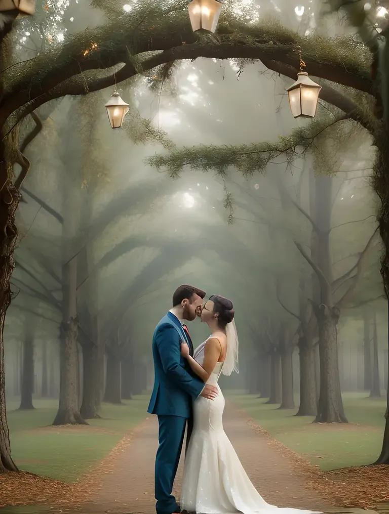 Whimsical Forest Fairytale Couple Embrace