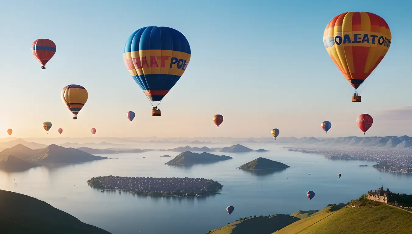 Whimsical Ghazal Hot Air Balloon over City or Landscape
