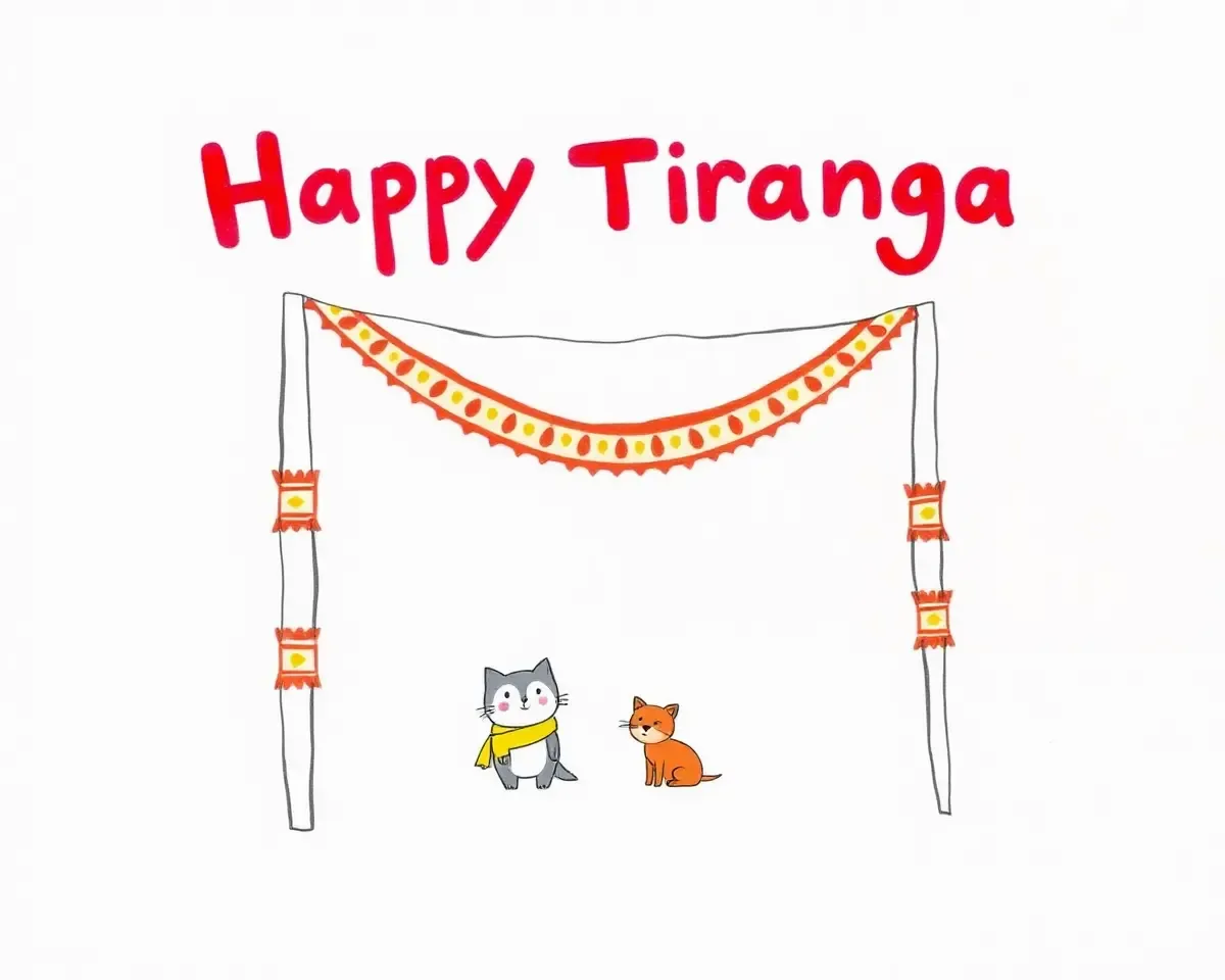 Whimsical Hand-Drawn Tiranga with Cartoon Characters
