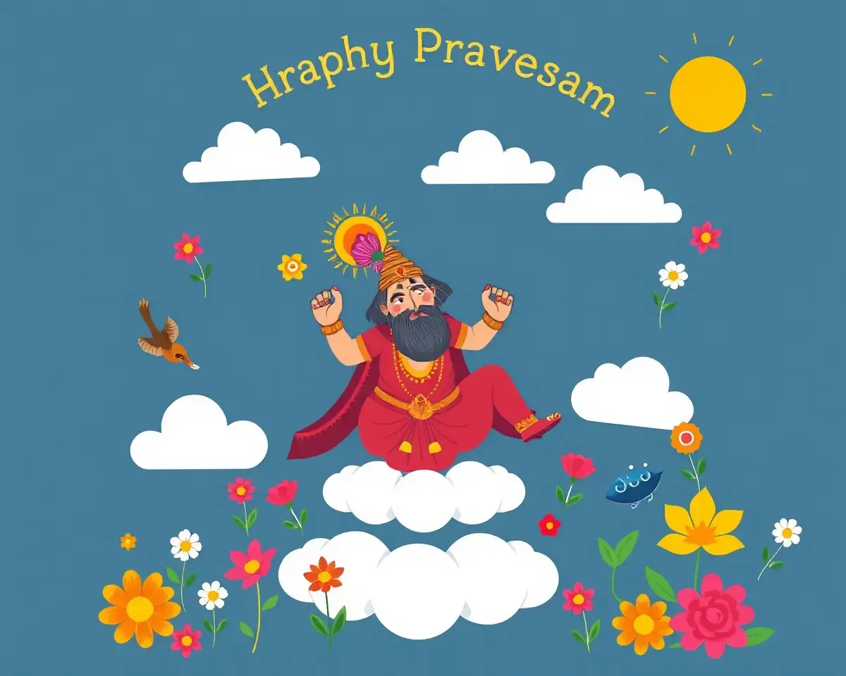 Whimsical Hindu God or Goddess in Graha Pravesam Invitation Design