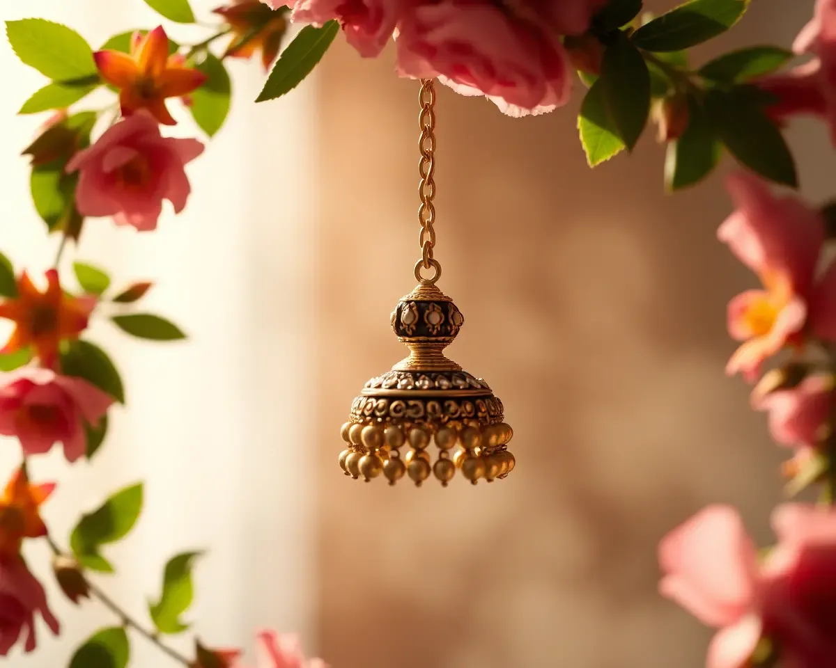 Whimsical Jhumka Pendant with Wreath of Flowers