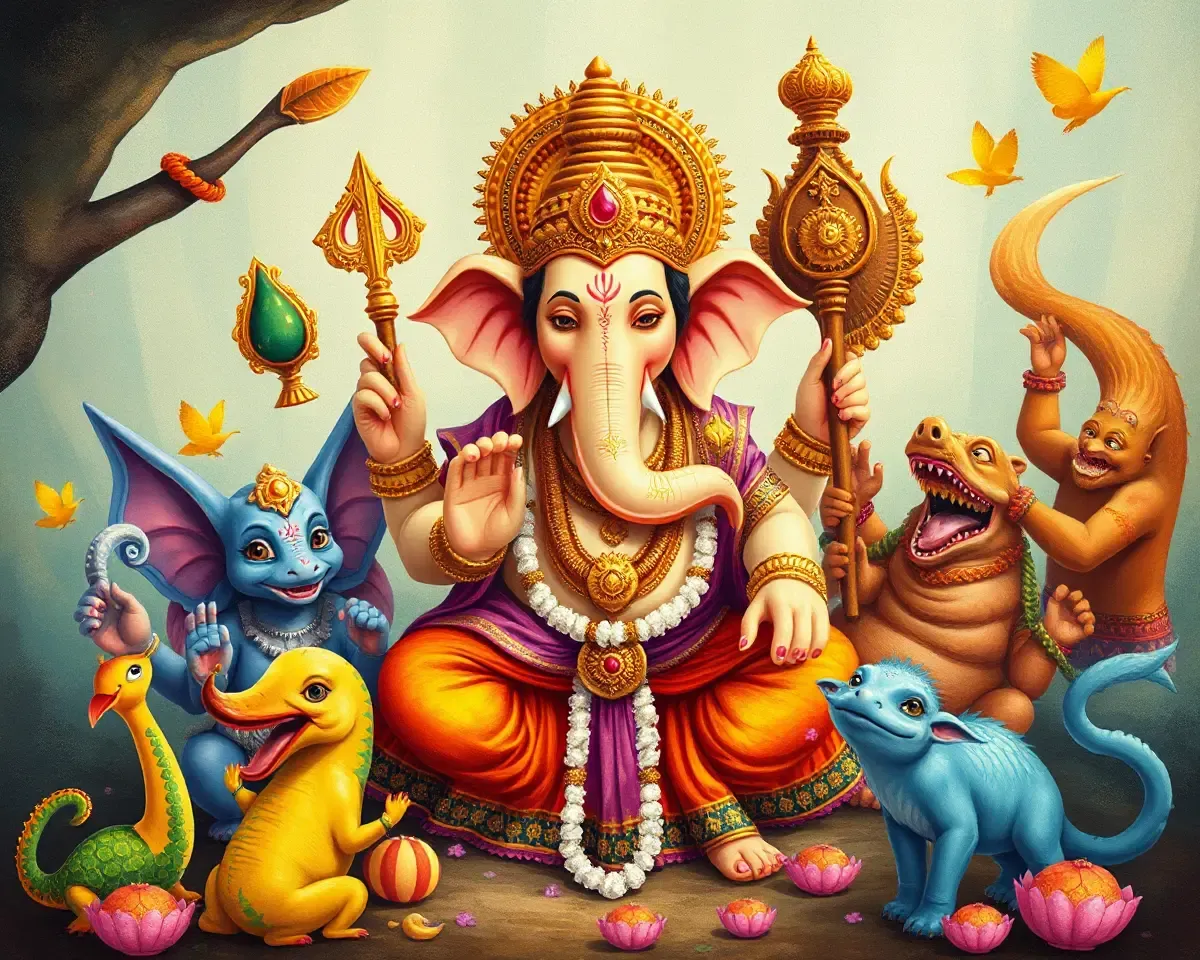 Whimsical Lord Ganesha Illustration with Nimajjanam Card