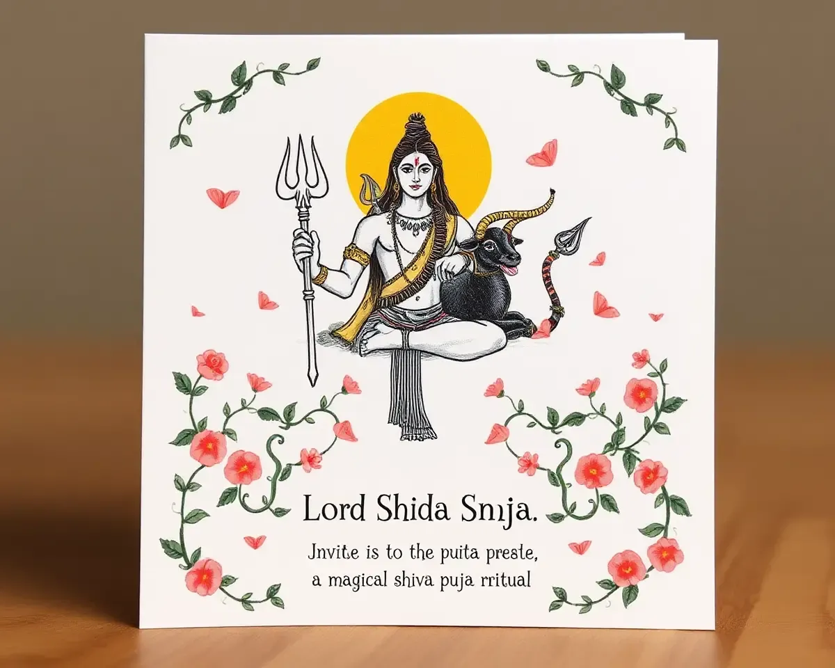 Whimsical Lord Shiva and Nandi Illustration Invitation Card