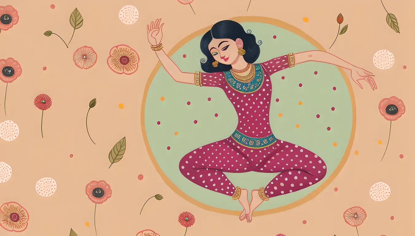 Whimsical Nataraja on Polka-Dot Wallpaper with Poppy Colors