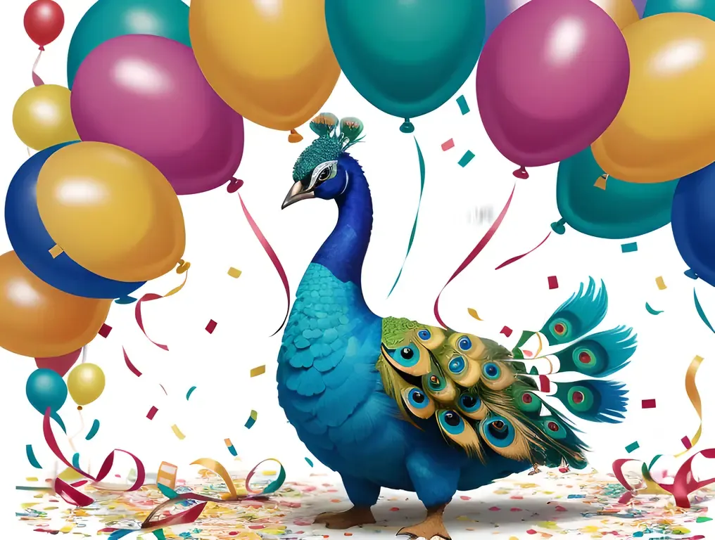 Whimsical Paper Peacock Emerges from Confetti Celebration