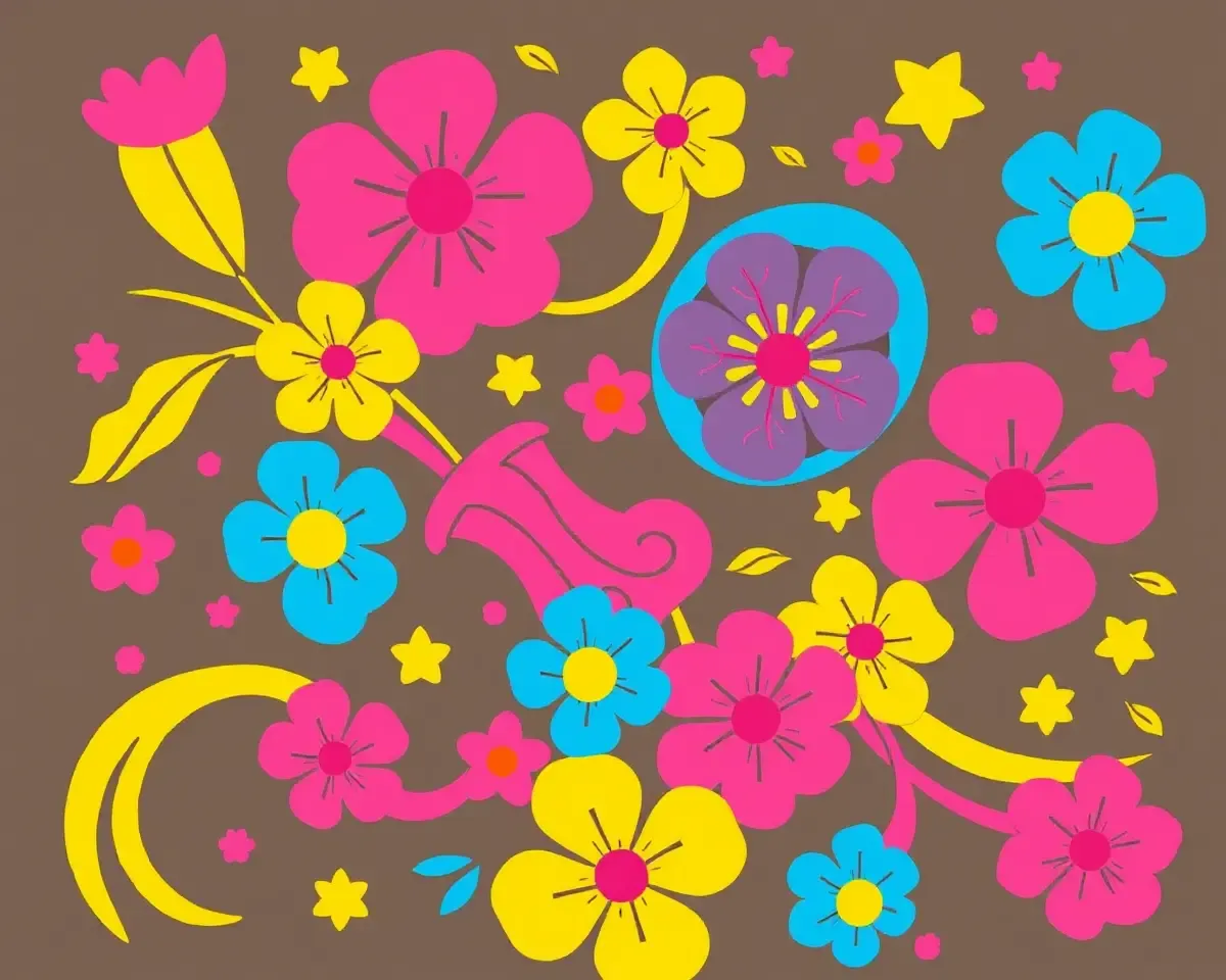 Whimsical Pink Blue Yellow Pookkalam Pattern Swirl