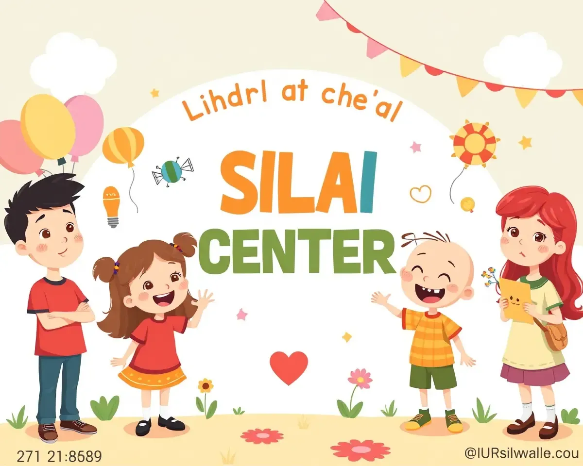 Whimsical Poster for Children's Silai Center with Cartoon Characters