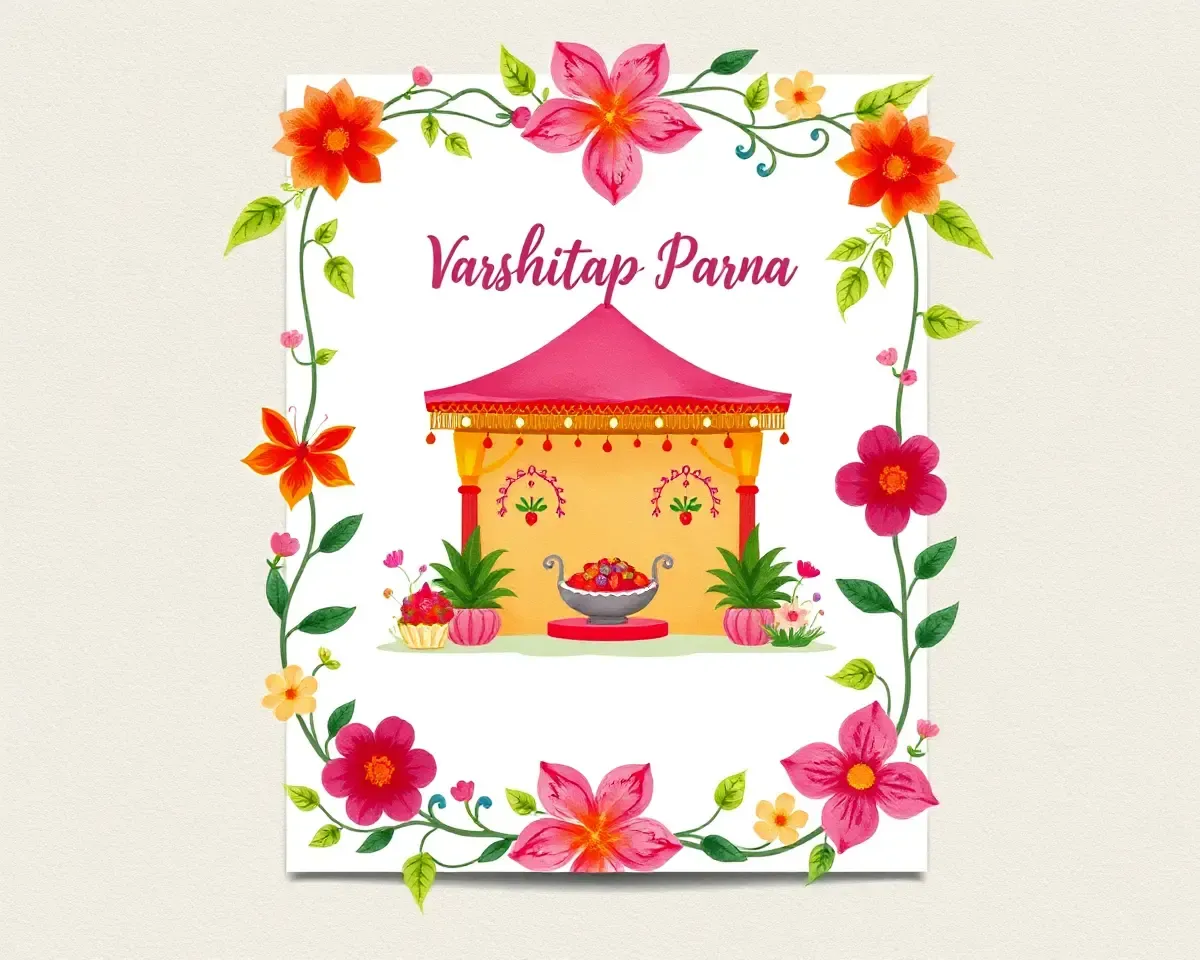 Whimsical Varshitap Parna Surrounded by Flowers and Vines
