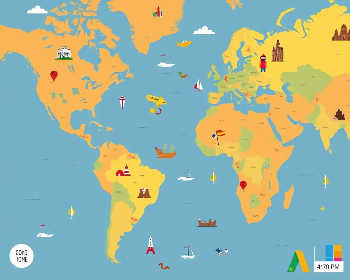 Whimsical World Map Wallpaper with Colorful Landmarks for Mobile