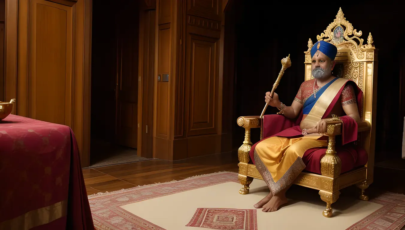 Wise Bindusara Holds Scepter on Throne