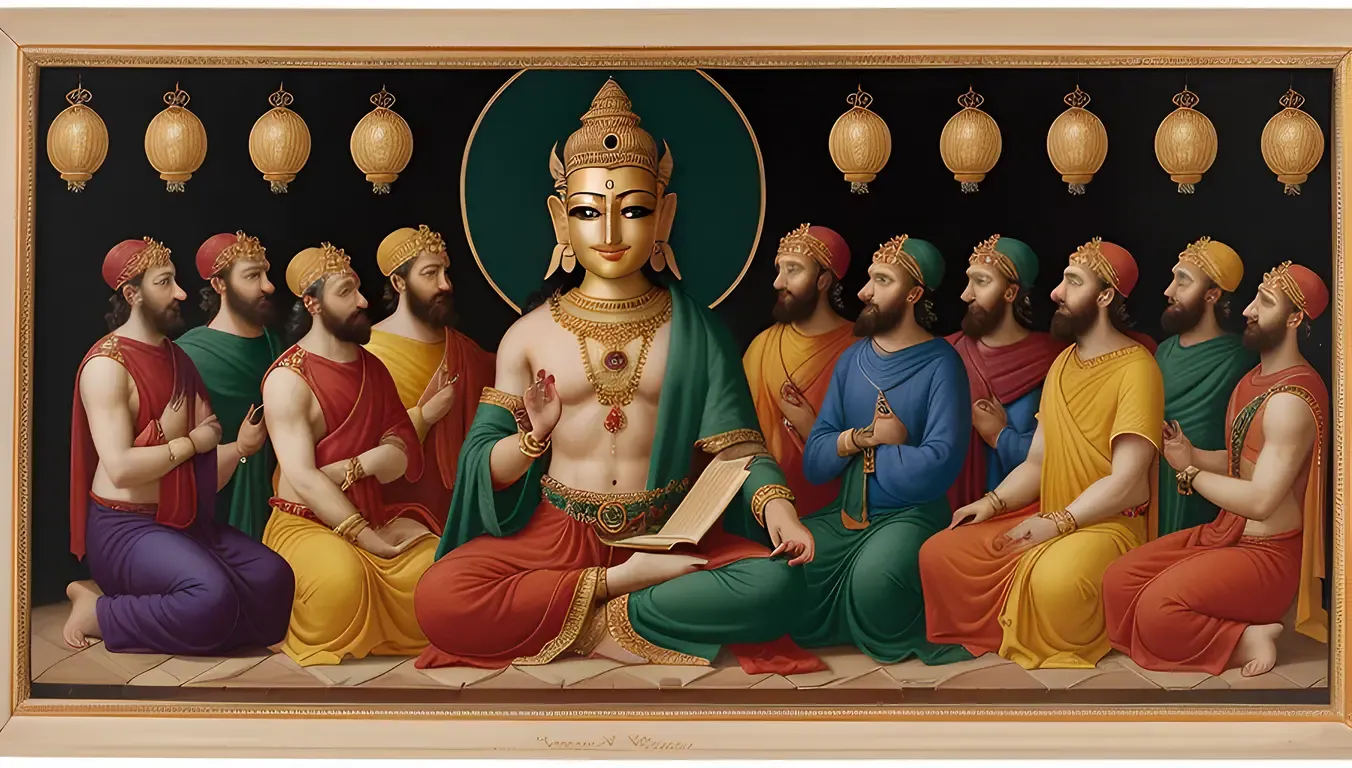 Wise Hayagriva with Disciples and Symbols of Wisdom