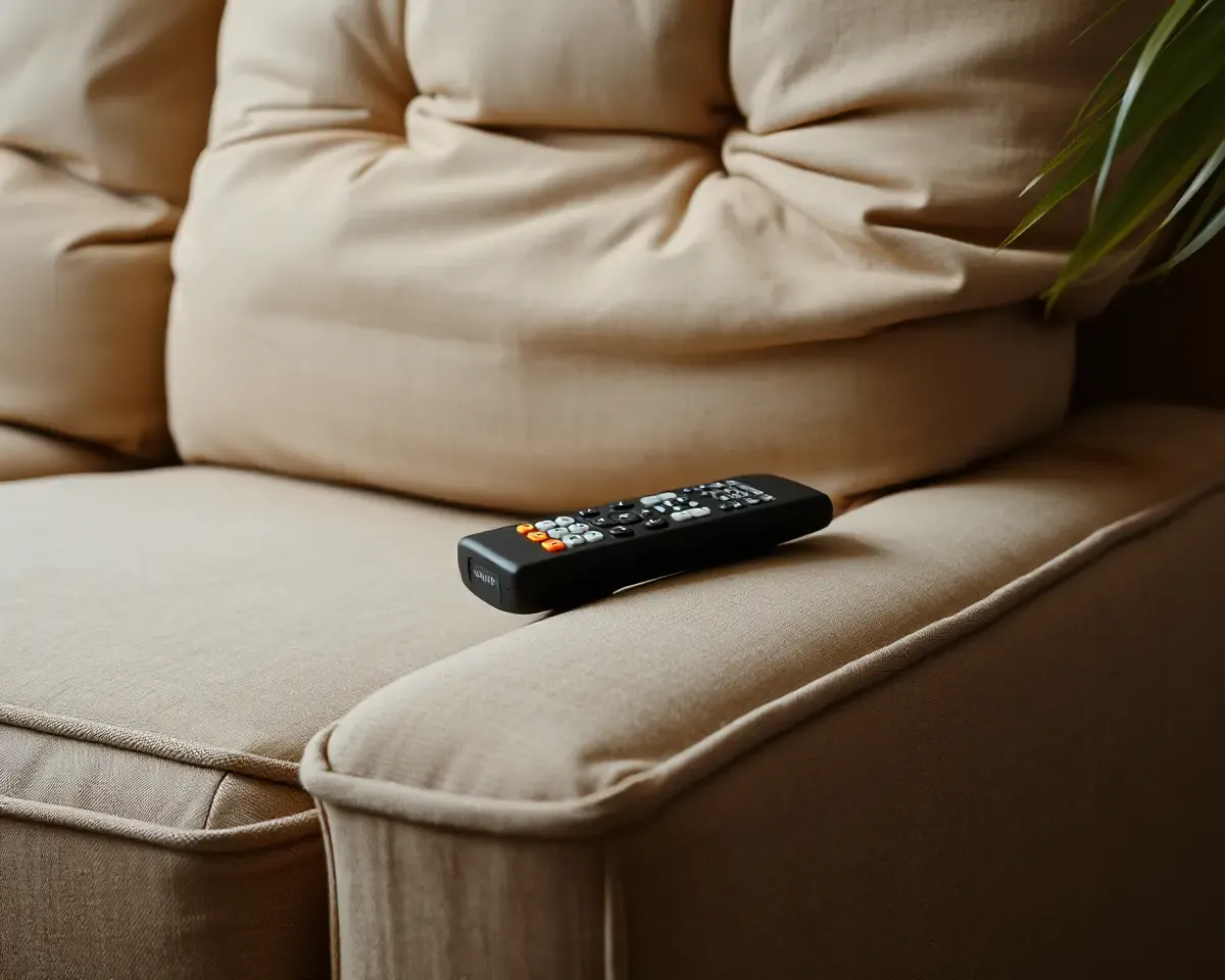 Worn-Out Couch with TV Remote: Mundane Mundane Mundane PNG