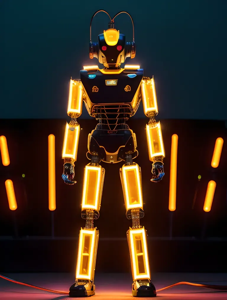 XX Com Robot with Glowing Circuits and Wires