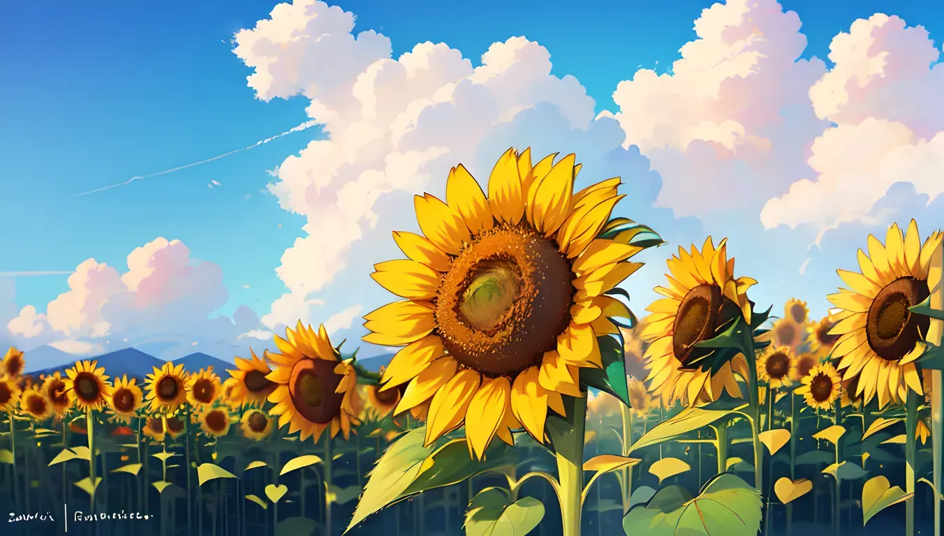 Yellow Sunflower Blooms in Warm Summer Field of Grass.