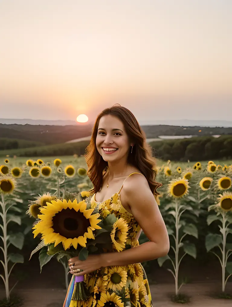 Young Aunty Photo: Bright Yellow Sundress and Sunflowers Shine