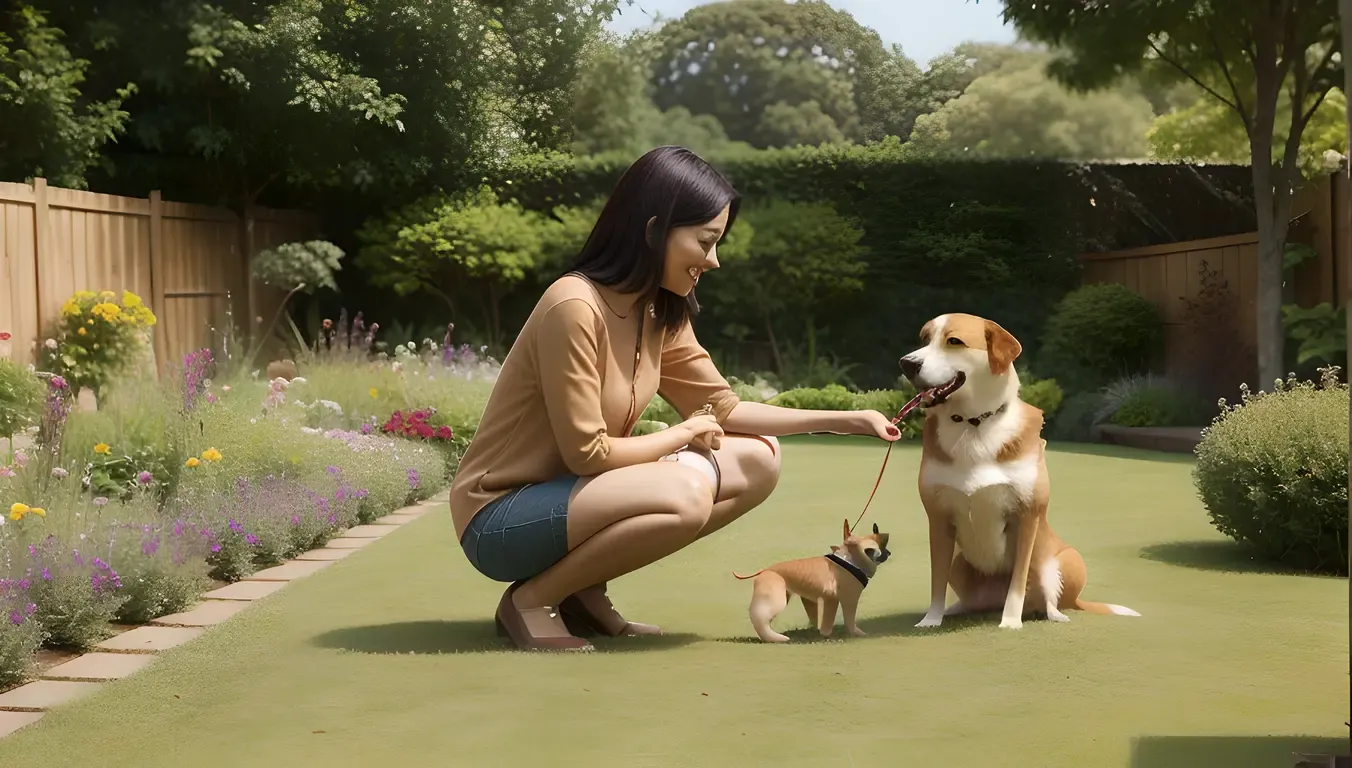 Young Aunty Plays with Pet Dog in Garden