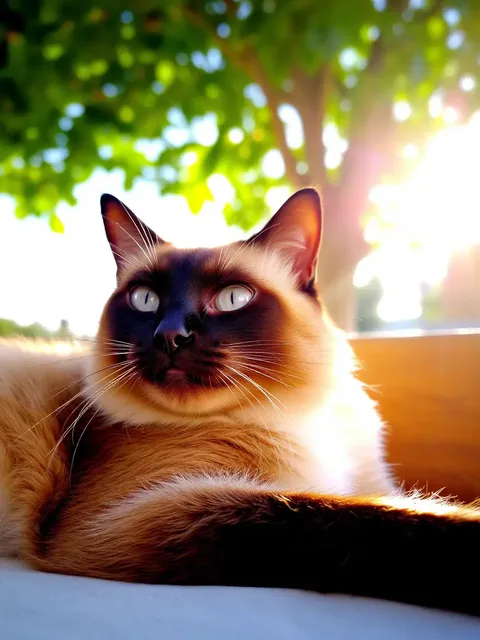 Gato Siamês Majestoso Gosta de Tarde Quente de Verão