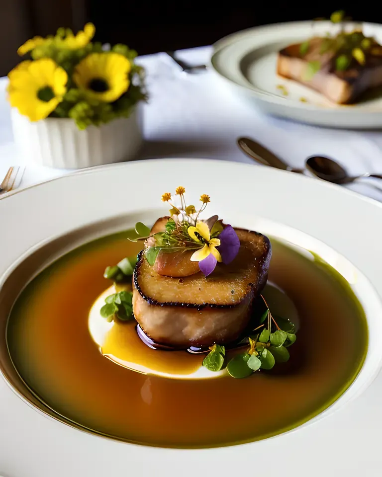 Gourmet Food: Seared Foie Gras with Honey and Edible Flowers
